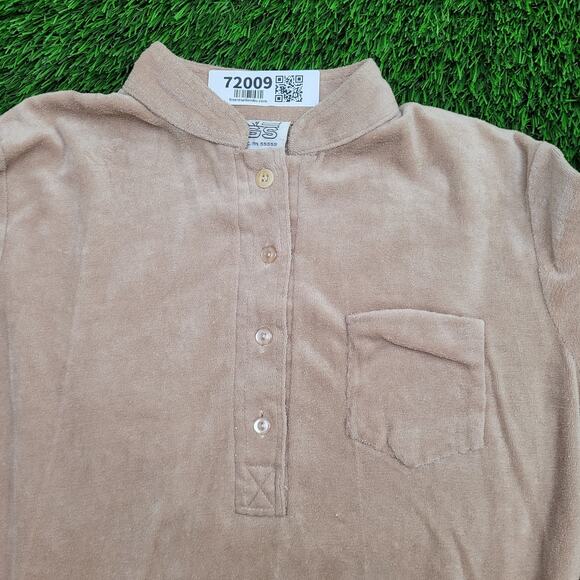 Vintage 70s Velour MOD Shirt Womens Small 17x19 Light Brown - Picture 2 of 8
